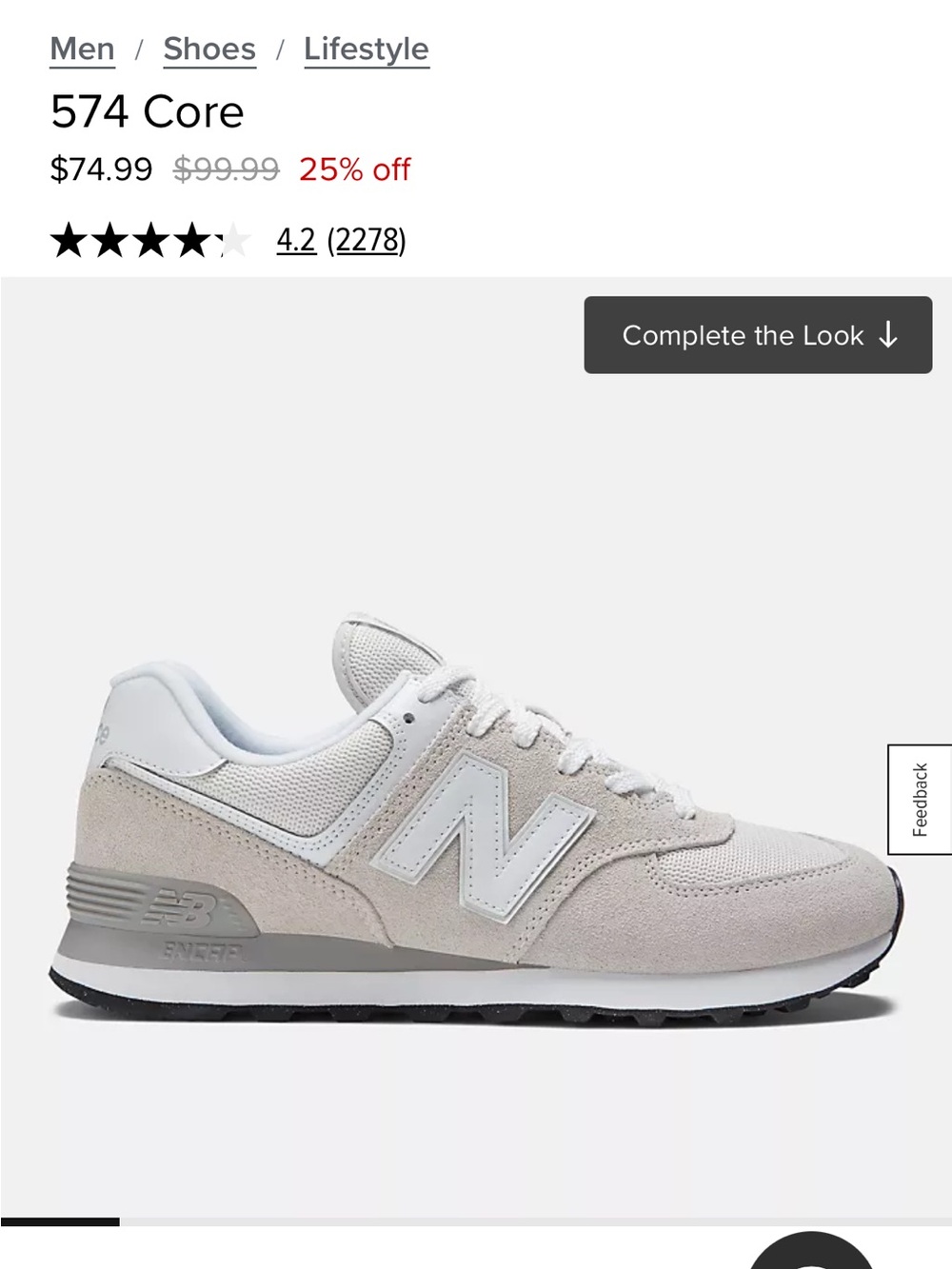 Men’s New Balance 574 Core Sneakers in Nimbus Cloud/White